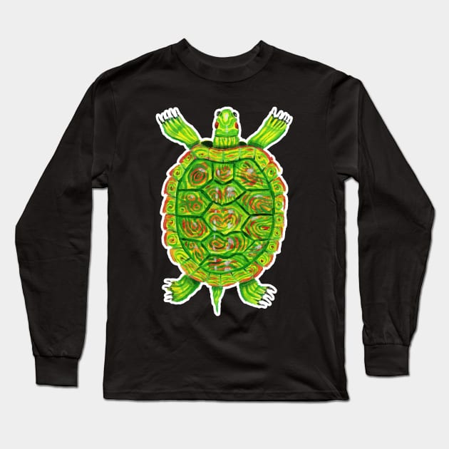 Psychedelic box turtle in acrylic Long Sleeve T-Shirt by narwhalwall